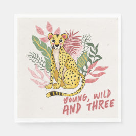 Guardanapo De Papel Young Wild Three Pink Cheetah Kids Birthday Party