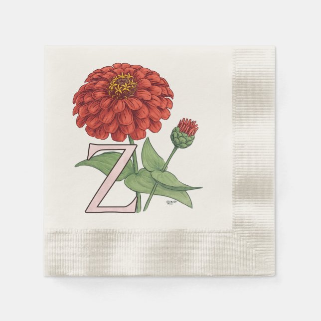 Guardanapo De Papel Z para Zinnia Flower Monograma Floral (Frente)