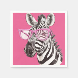Guardanapo De Papel Zebra com Óculos Rosa - Fundo Rosa