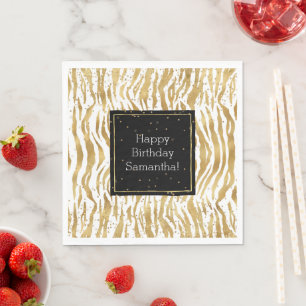 Guardanapo De Papel Zebra Dourada branca Glitz Confetti