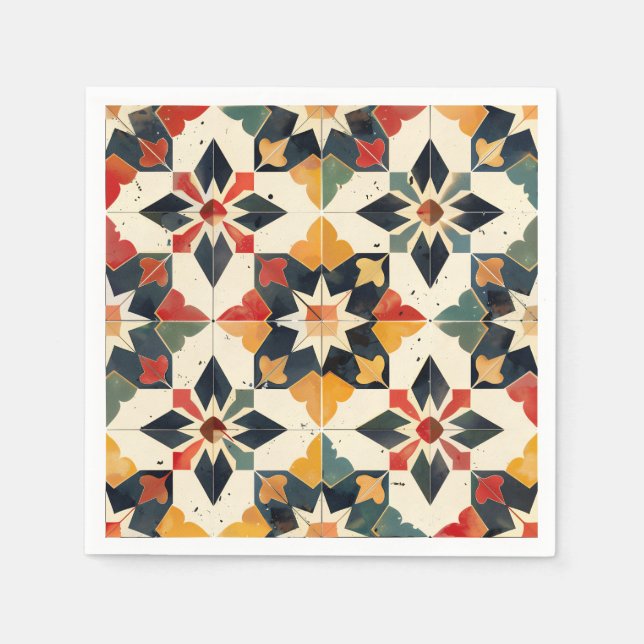 Guardanapo De Papel Zellij Vermelho Amarelo e Verde marroquino (Frente)