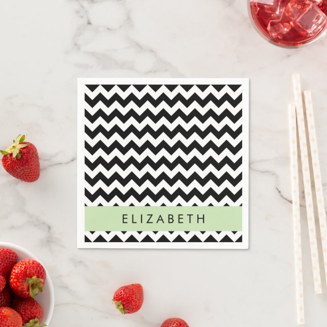 Guardanapo De Papel Zigzag preto-e-branco, padrão Chevron, seu nome (Insitu)