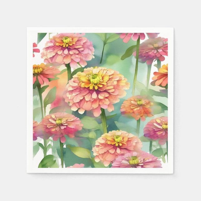 Guardanapo De Papel Zinnia Floral de Molho (Frente)