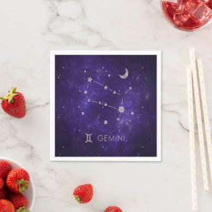 Guardanapo De Papel Zodiac Purple Gemini Astrologia Cósmica Horoscóp