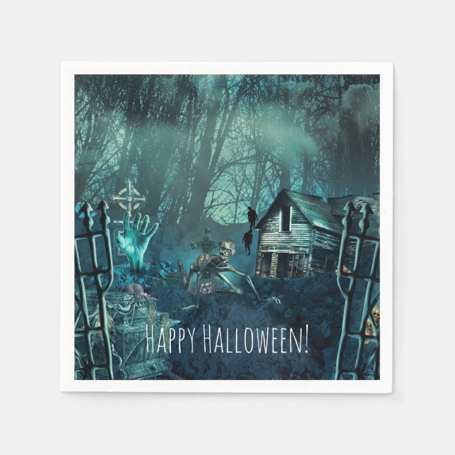 Guardanapo De Papel Zombie Graveyard Birthday ou Festa de Halloween (Frente)