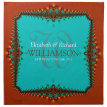 Aqua Earth Lace Monograma Casamento Napkin