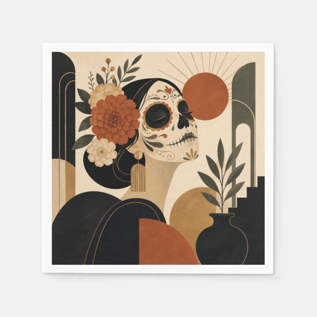 Guardanapos Art Deco Dia De Los Muertos e Hallowee (Frente)