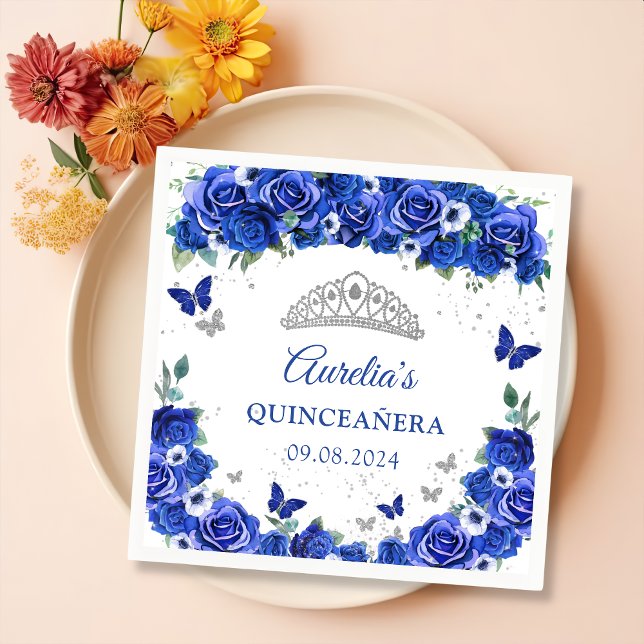 Guardanapos Blue Floral Prata Borboletas Quinceane (Criador carregado)