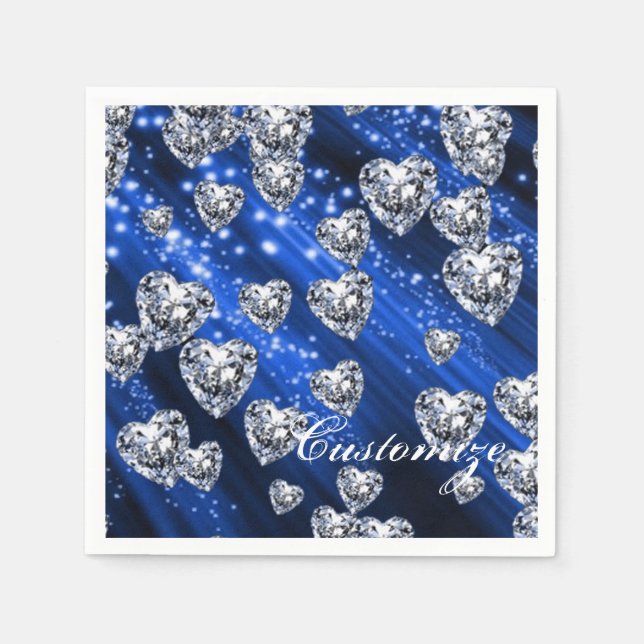 Guardanapos Blue Sparkle Diamond Hearts (Frente)