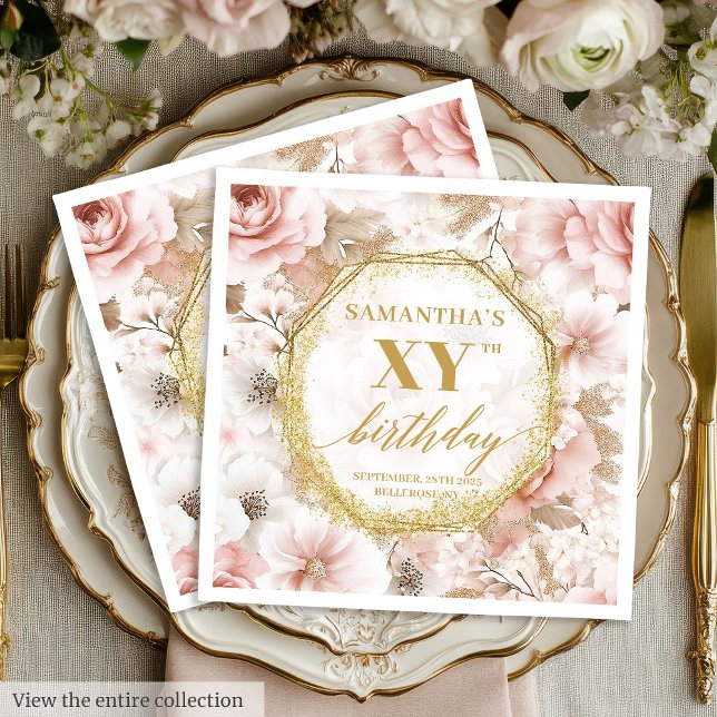 Guardanapos Boho Dusty Pink 80 Aniversário com Flo (Boho Dusty Pink 80 Birthday Napkins with Florals)