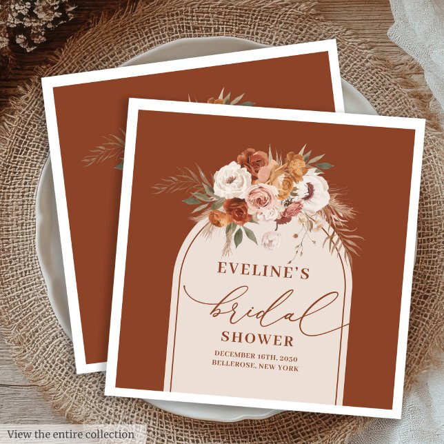 Guardanapos Boho Pampas Terracota para Chá de Pane (Terracotta Pampas Boho Napkins for Bridal Shower)