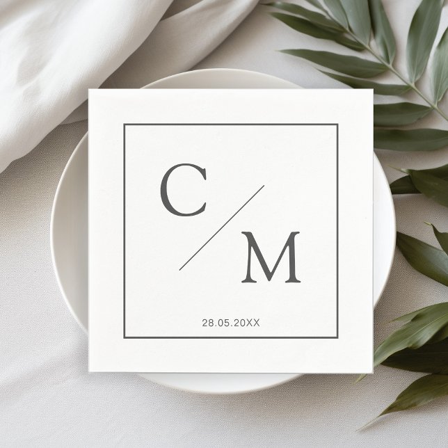 Guardanapos Branco Cinza Monograma Simples Elegant (Criador carregado)