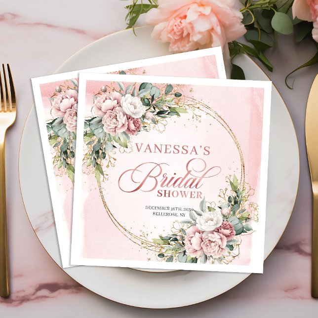 Guardanapos Chic Boho Rosa Claro Floral para Chá d (Chic Boho Light Pink Floral Bridal Shower Napkins)
