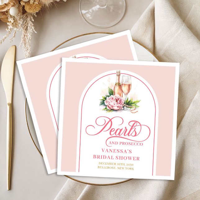 Guardanapos clássicos de pérolas e prosecco editáv (Classic Watercolor Pearls and Prosecco Napkin)