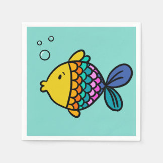 Guardanapos Coloridos com Peixes e Fundo Azul