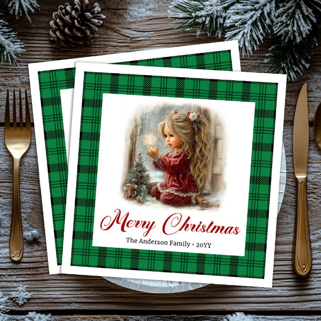 Guardanapos com Cena de Natal Rústica e Caprichosa (Whimsical Rustic Storybook Christmas Scene Napkins)