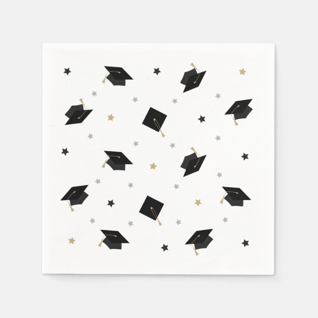 Guardanapos com Estrelas Graduação Preto Dourado P (Frente)