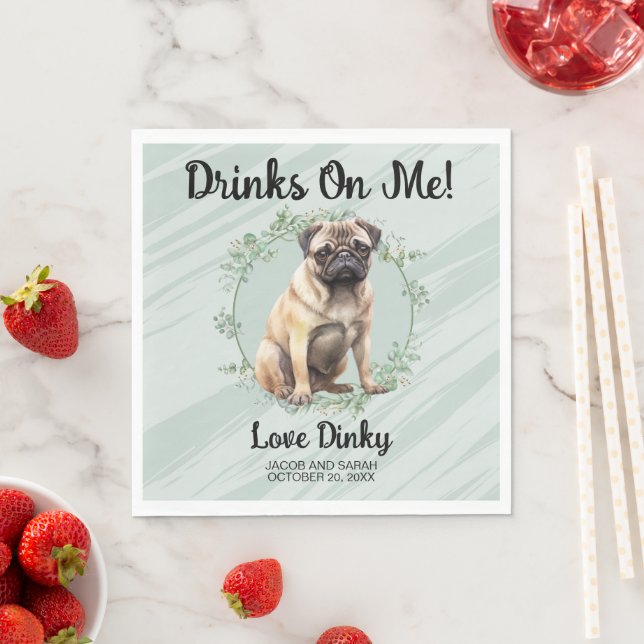 Guardanapos com Foto do Pug Drinks On Me (Insitu)