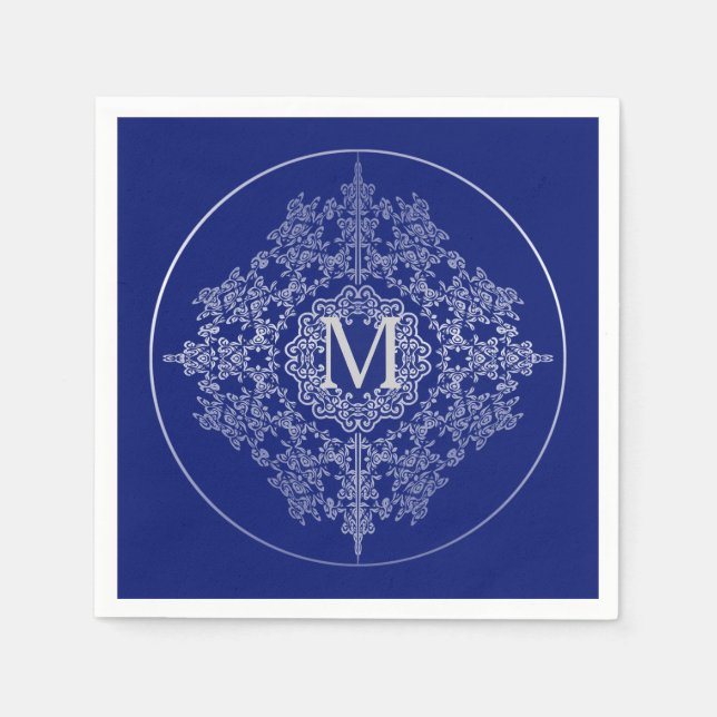 Guardanapos com Motivo de Filigrana Azul e Prata (Frente)