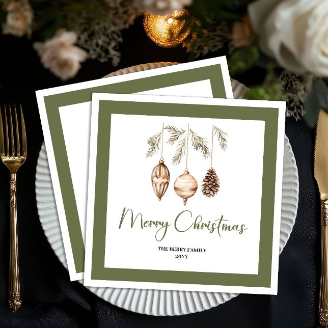Guardanapos com Nome da Família Árvore de Natal Mi (Pastel Christmas Tree Minimal Family Name Napkins)