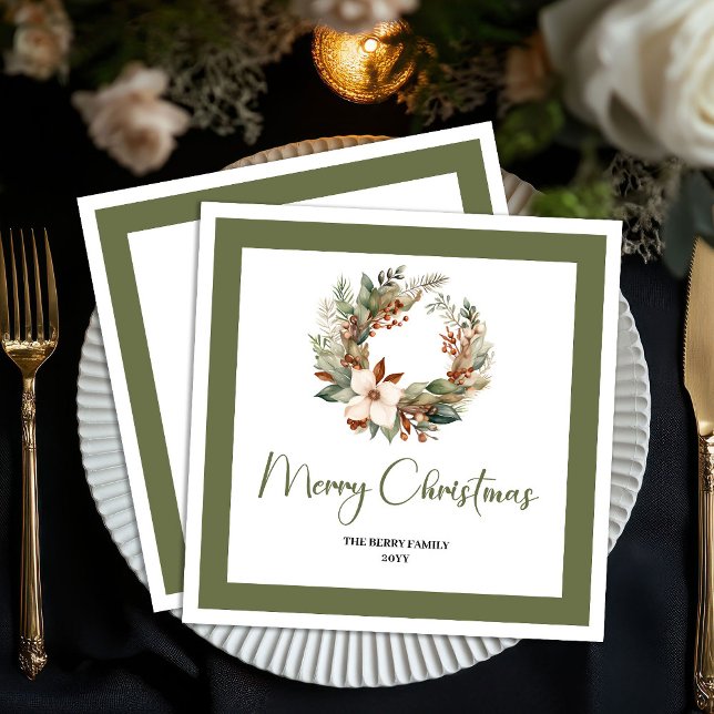 Guardanapos com Nome da Família para Coroa de Nata (Nordic Style Christmas Wreath Family Name Napkins)