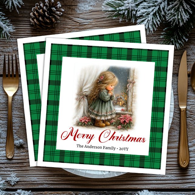 Guardanapos com Nome Personalizado Cena de Natal R (Cozy Rustic Christmas Scene Custom Name Napkins)