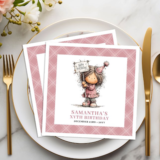 Guardanapos Cor-de-Rosa Engraçados e Excêntricos p (Girls 7th Birthday Party Funny Quirky Pink Napkins)