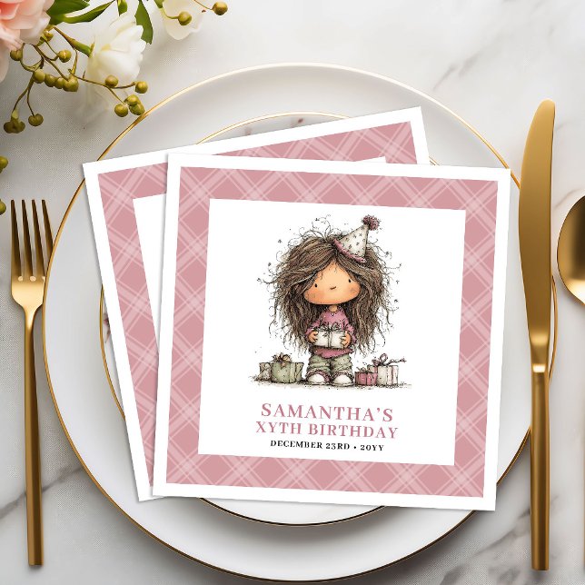 Guardanapos Cor-de-Rosa Engraçados e Excêntricos p (Girls 7th Birthday Party Quirky Funny Pink Napkins)