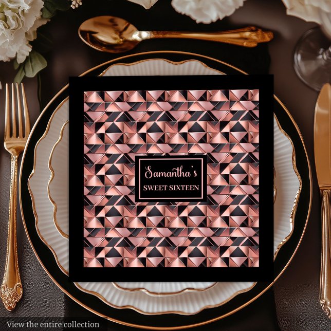 Guardanapos Cores da Moda Brilho Rosa Dourado & Pr (Trendy Colors Napkins Rose Gold Glitter & Black)