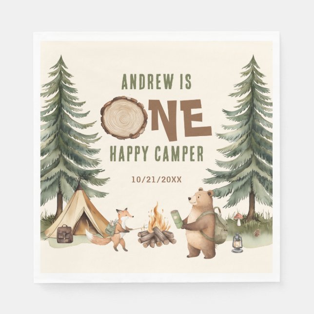 Guardanapos de 1º Aniversário One Happy Camper (Frente)
