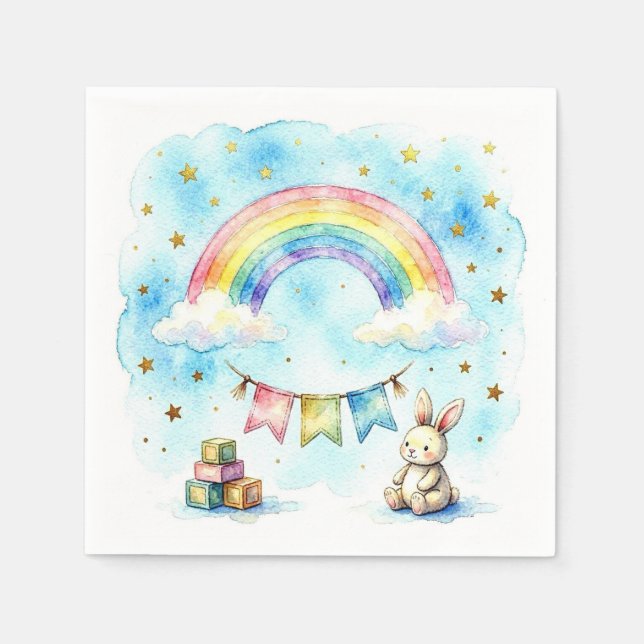 Guardanapos de aniversário com aquarela azul. (Frente)