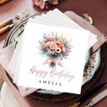 Guardanapos de aniversário com flores personalizad