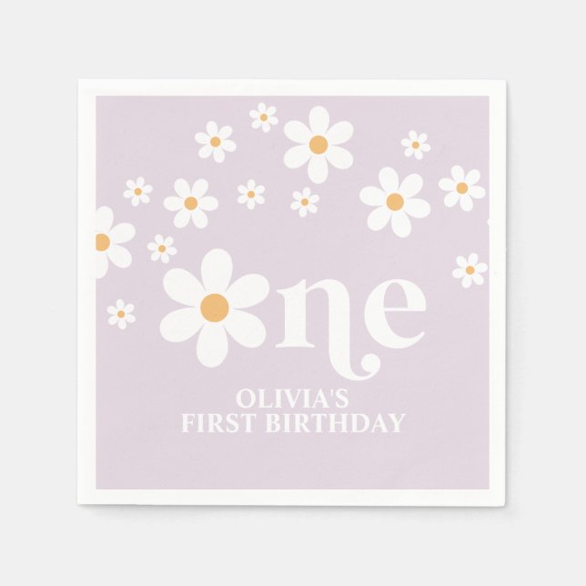 Guardanapos de aniversário de 1 ano com flores de  (Frente)