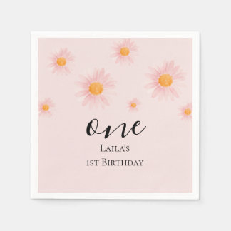 guardanapos de aniversário de 1 ano com flores de