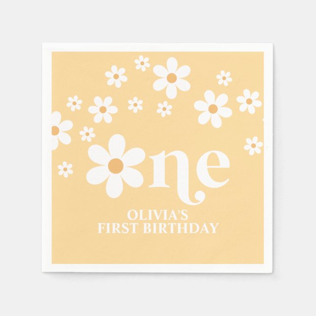Guardanapos de aniversário de 1 ano com flores de  (Frente)