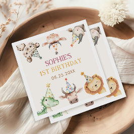 Guardanapos de Aniversário de 1 Ano de Menina Anim