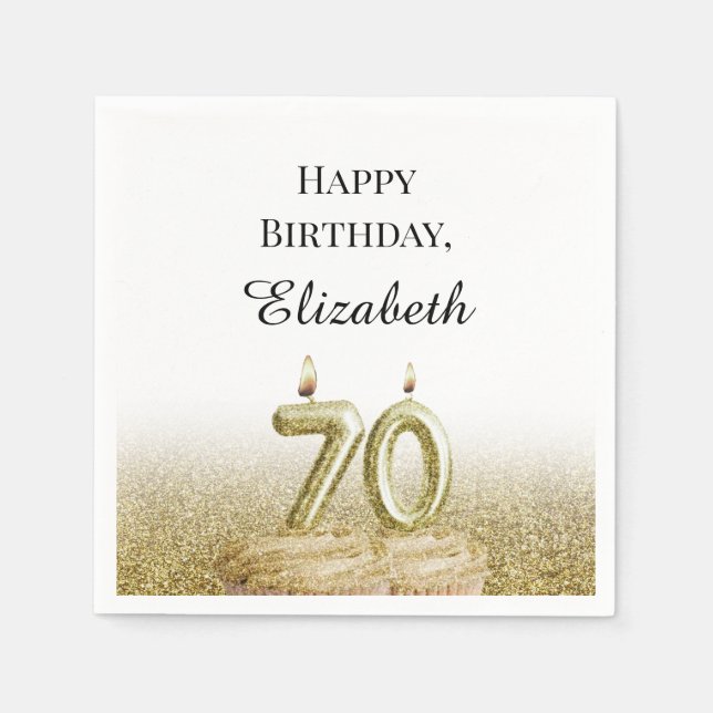 Guardanapos de aniversário de 70 anos Branco e Dou (Frente)