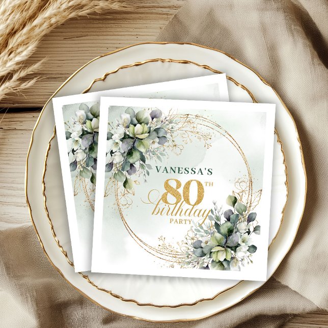 Guardanapos de aniversário de 80 anos de Eucalipto (Classic Botanical Eucalyptus 80th Birthday Napkins)