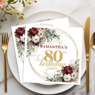 Guardanapos de Aniversário de 80 Anos Luxuosos Flo