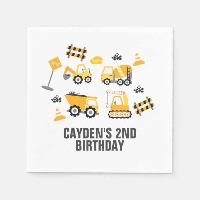 Guardanapos de Aniversário de Caminhão de Construç (Frente)