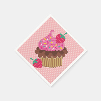 Guardanapos de Aniversário de Cupcake de Morango e