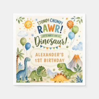 Guardanapos de aniversário de dinossauro fofo para