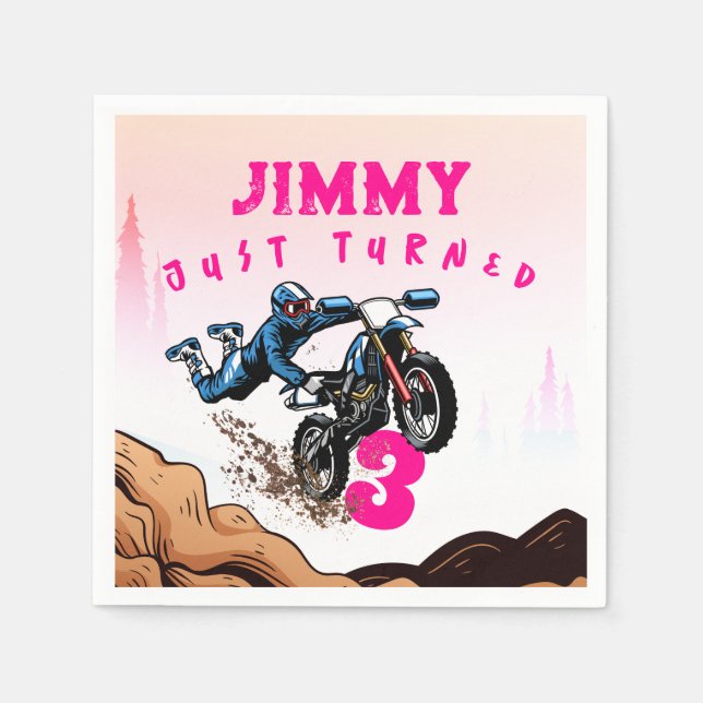 Guardanapos de Aniversário de Motoqueiro com Bicic (Frente)