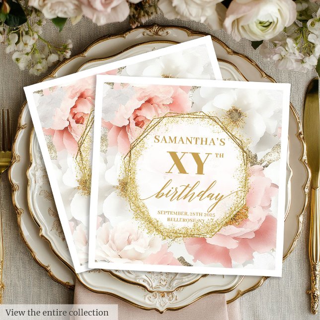 Guardanapos de aniversário de ouro rosado personal (Custom Blush Gold 80 Birthday Napkins Boho Chic)