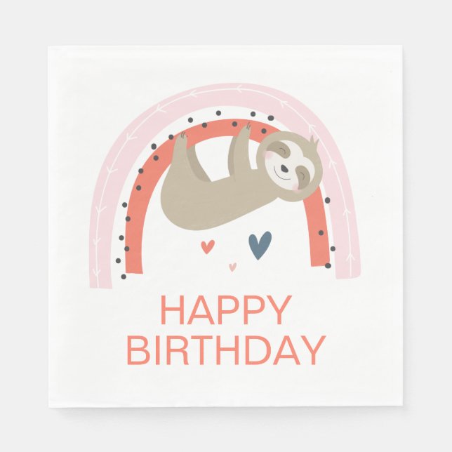 Guardanapos de Aniversário de Preguiça Arco-íris (Frente)