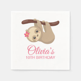 Guardanapos de aniversário de preguiça fofa com fl