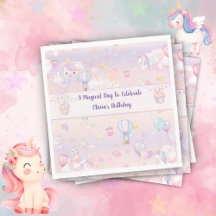 Guardanapos de Aniversário de Unicórnio Personaliz