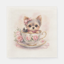 Guardanapos de Aniversário de Yorkie Teacup Kawaii