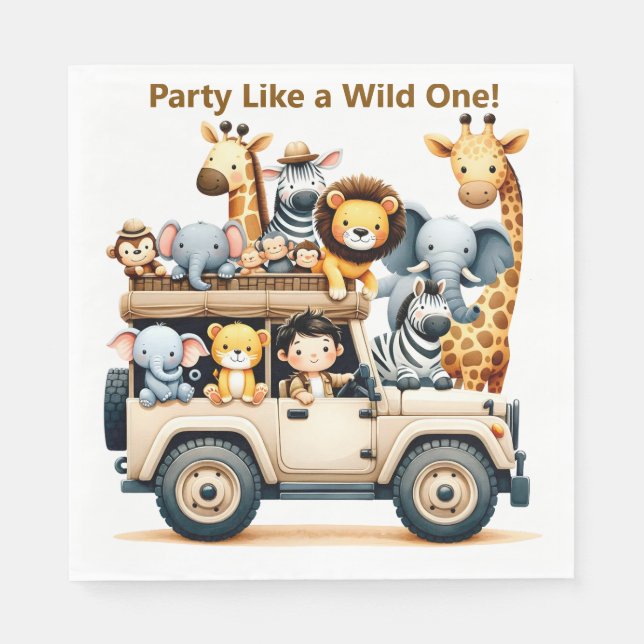 Guardanapos de Aniversário Jungle Safari | Editáve (Frente)