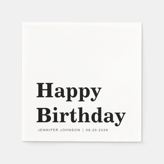 Guardanapos de aniversário preto e branco modernos (Frente)